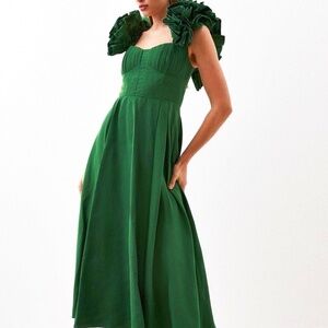 NEW Karen Mullen Petite Taffeta Ruffle Woven Midi Dress Size 8P SOLD OUT